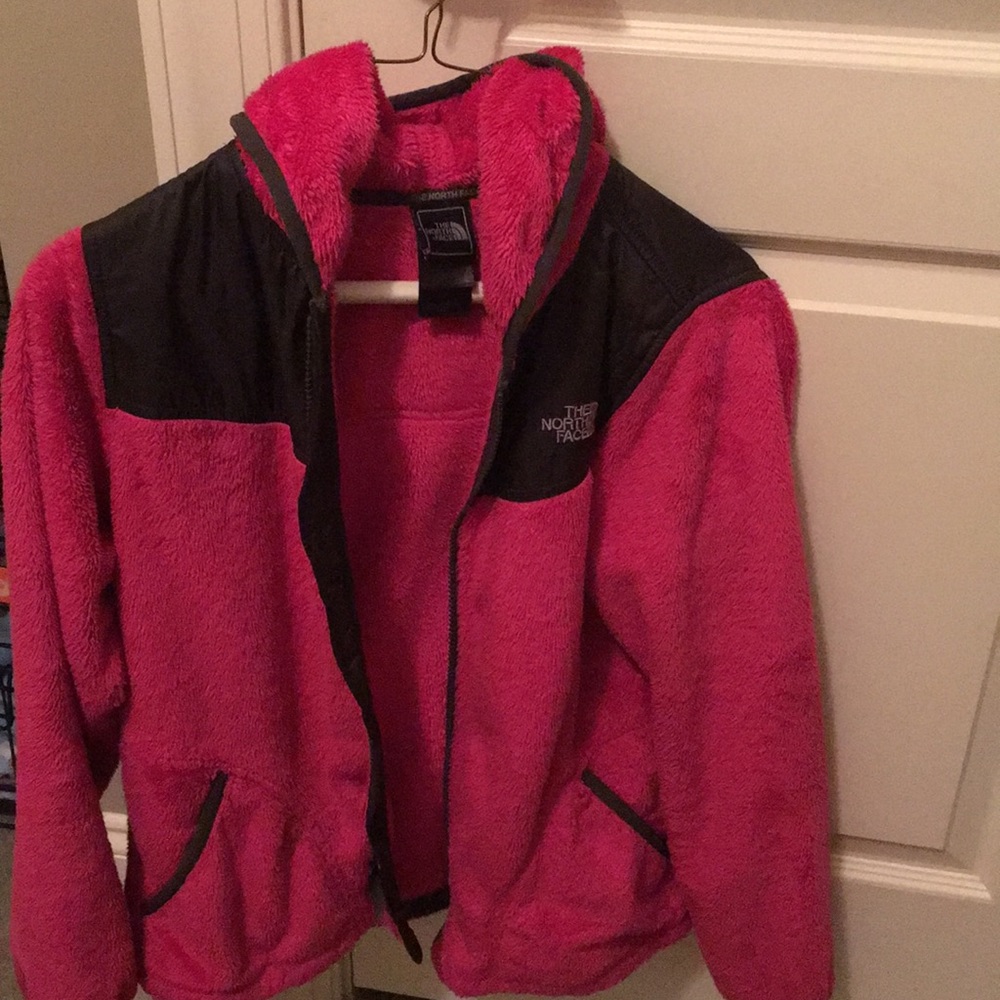 Girls pink hooded North Face coat